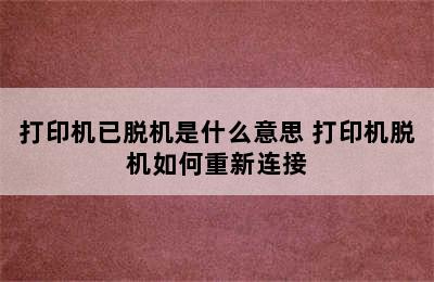 打印机已脱机是什么意思 打印机脱机如何重新连接